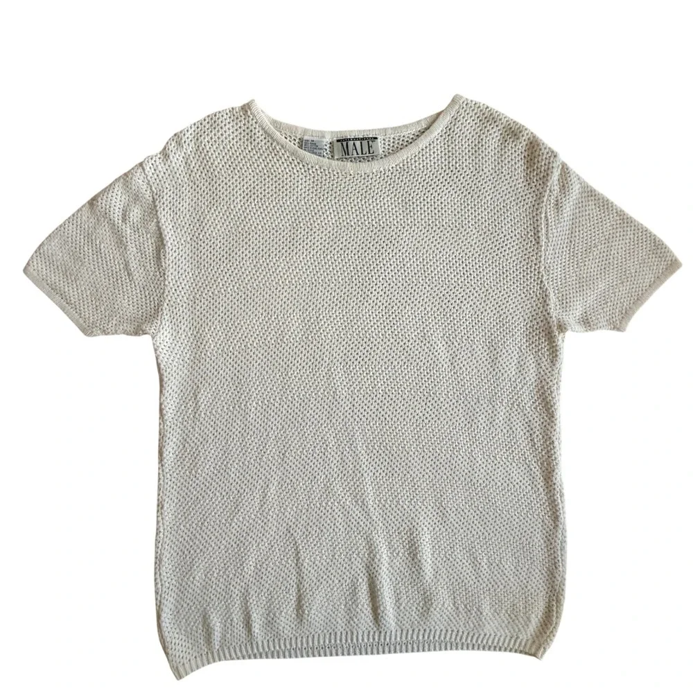 International Male Vintage Knit Sweater Tee Cream Ramie Cotton Mesh Top Mens M